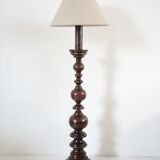 Turned wooden floor lamp