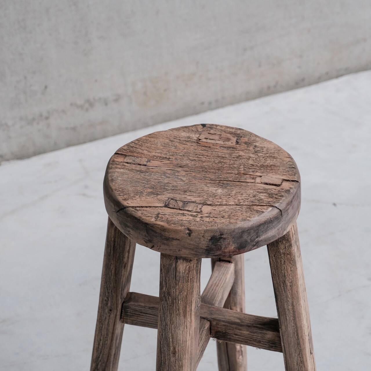 Primitive Mid-Century French Wooden Stool or Side Table