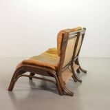 Brutalist Bentwood Love Seat Bamboo Sofa w. Caramel Leather Upholstery, 60s