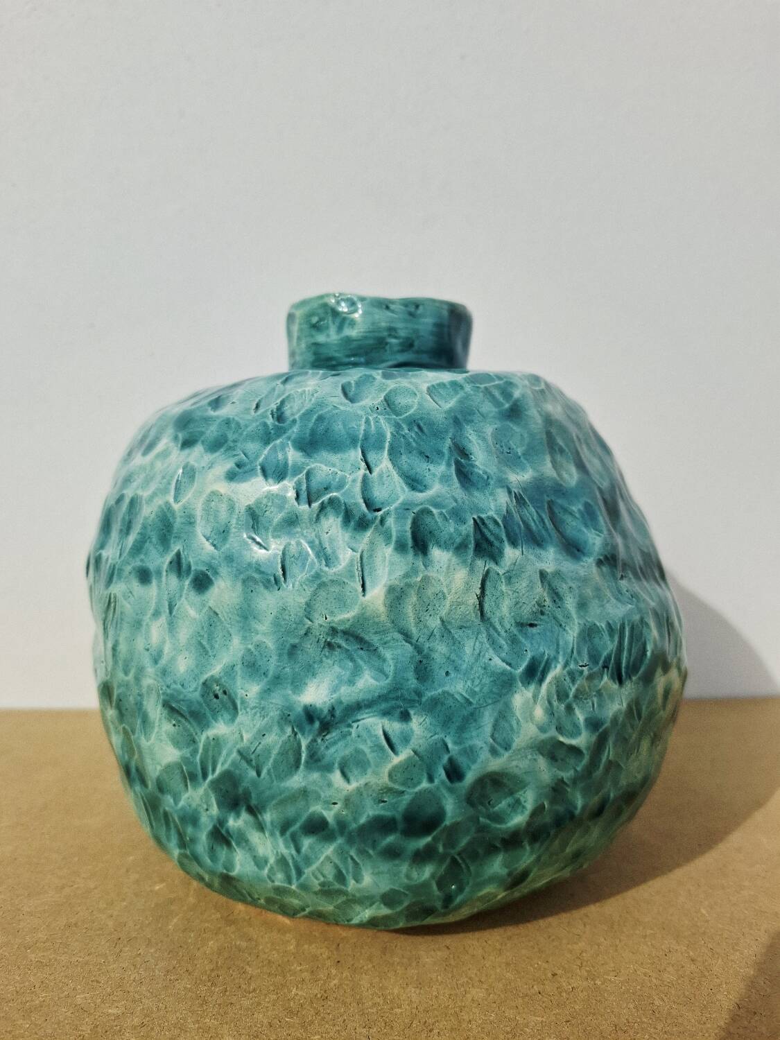 Turquoise round vase 1970 signed