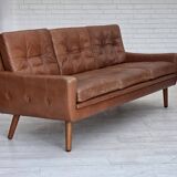 1970s, 3-seater Danish sofa, brown furniture leather with patina.
