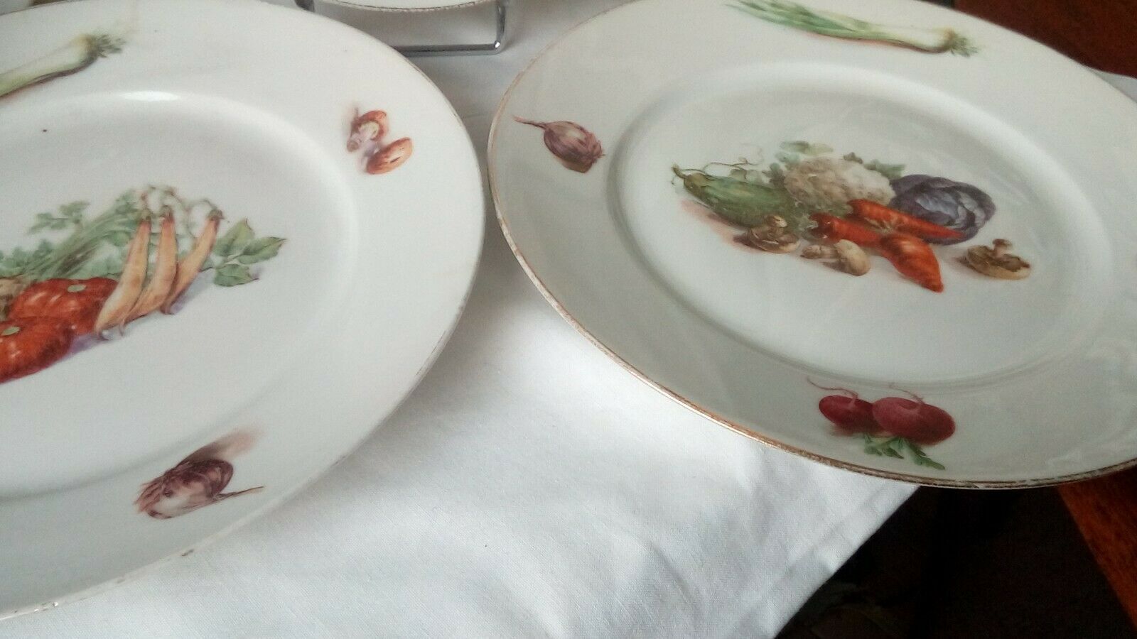 6 FLAT PORCELAIN PLATES THICK DECOR VEGETABLES 4 SEASONS