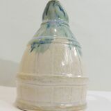 Vintage beige and blue glazed ceramic pitcher – Rustic handcrafted jug