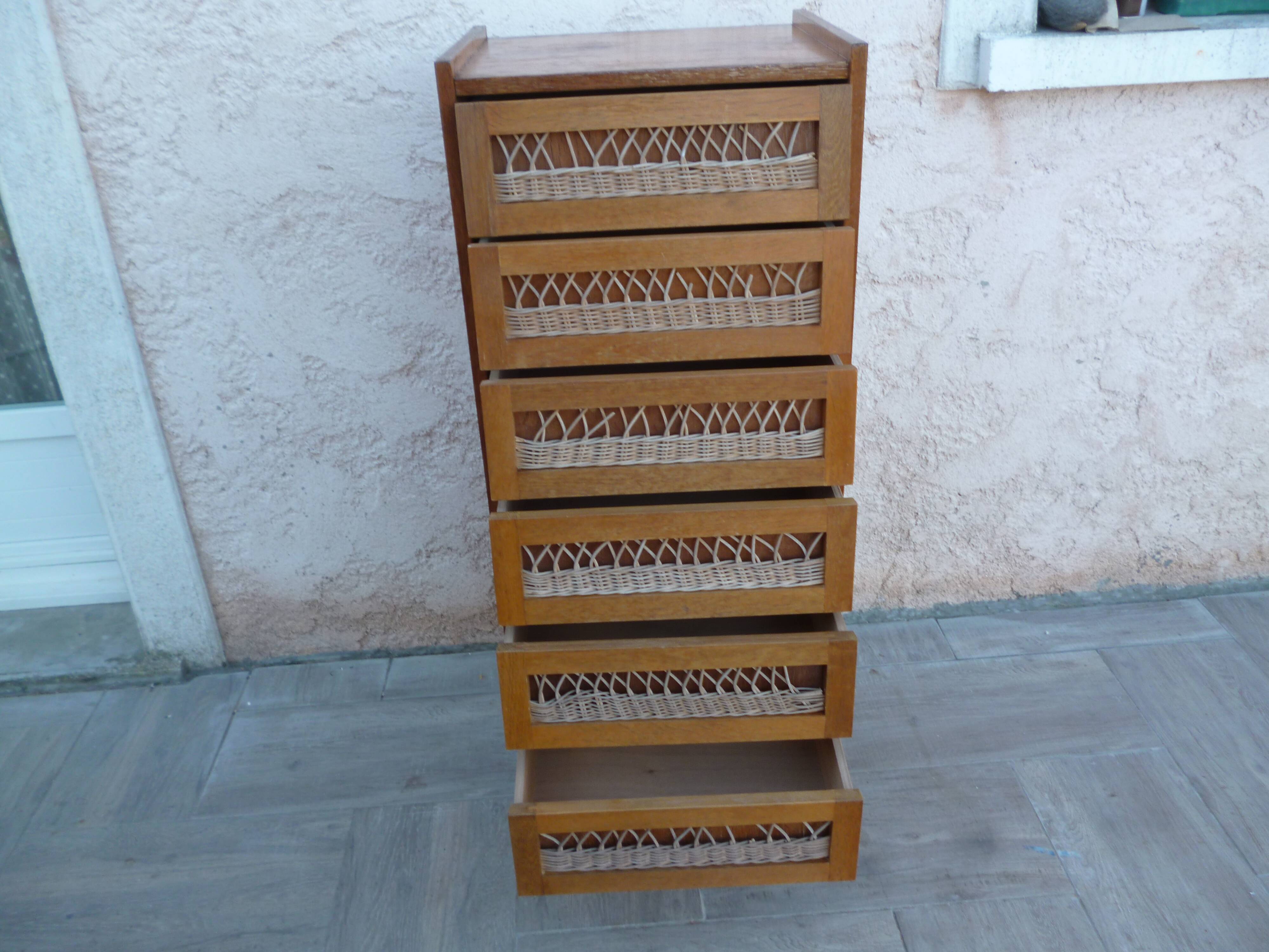 Vintage rattan weekly dresser