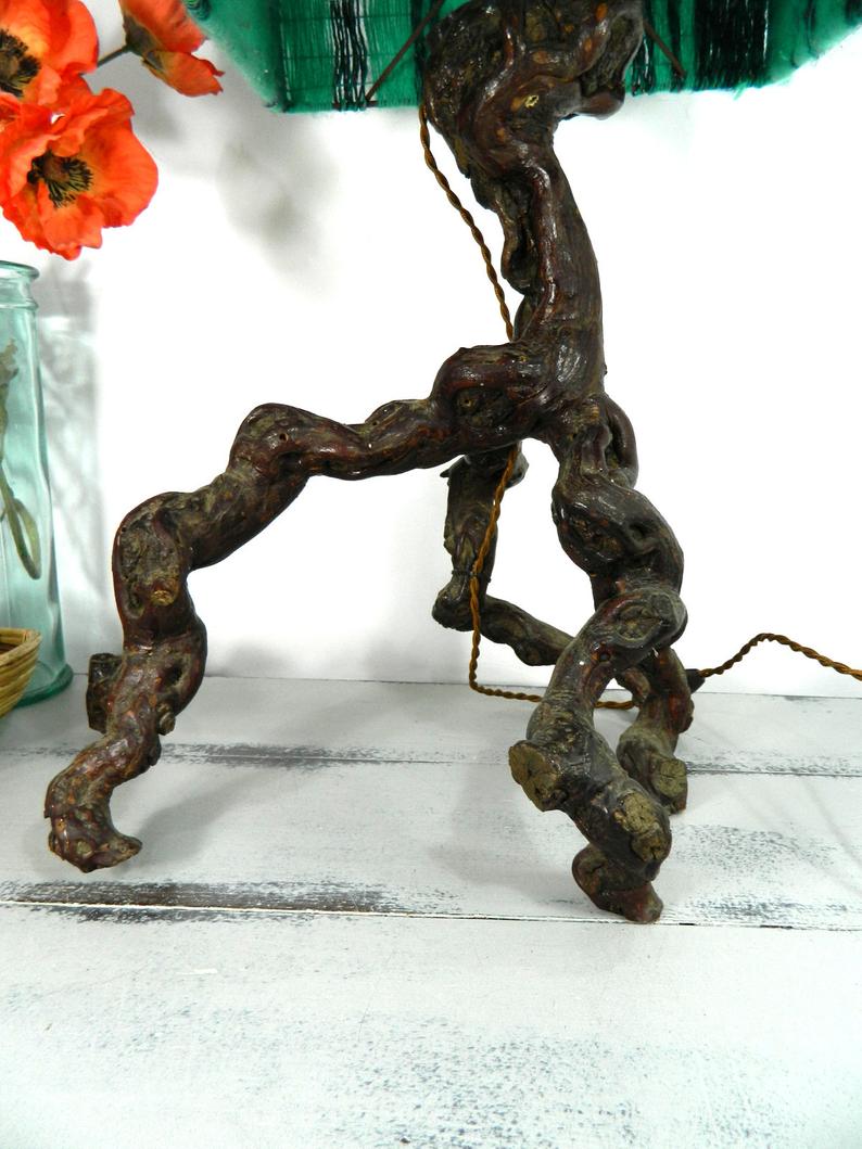 Large wooden lamp of vine stump