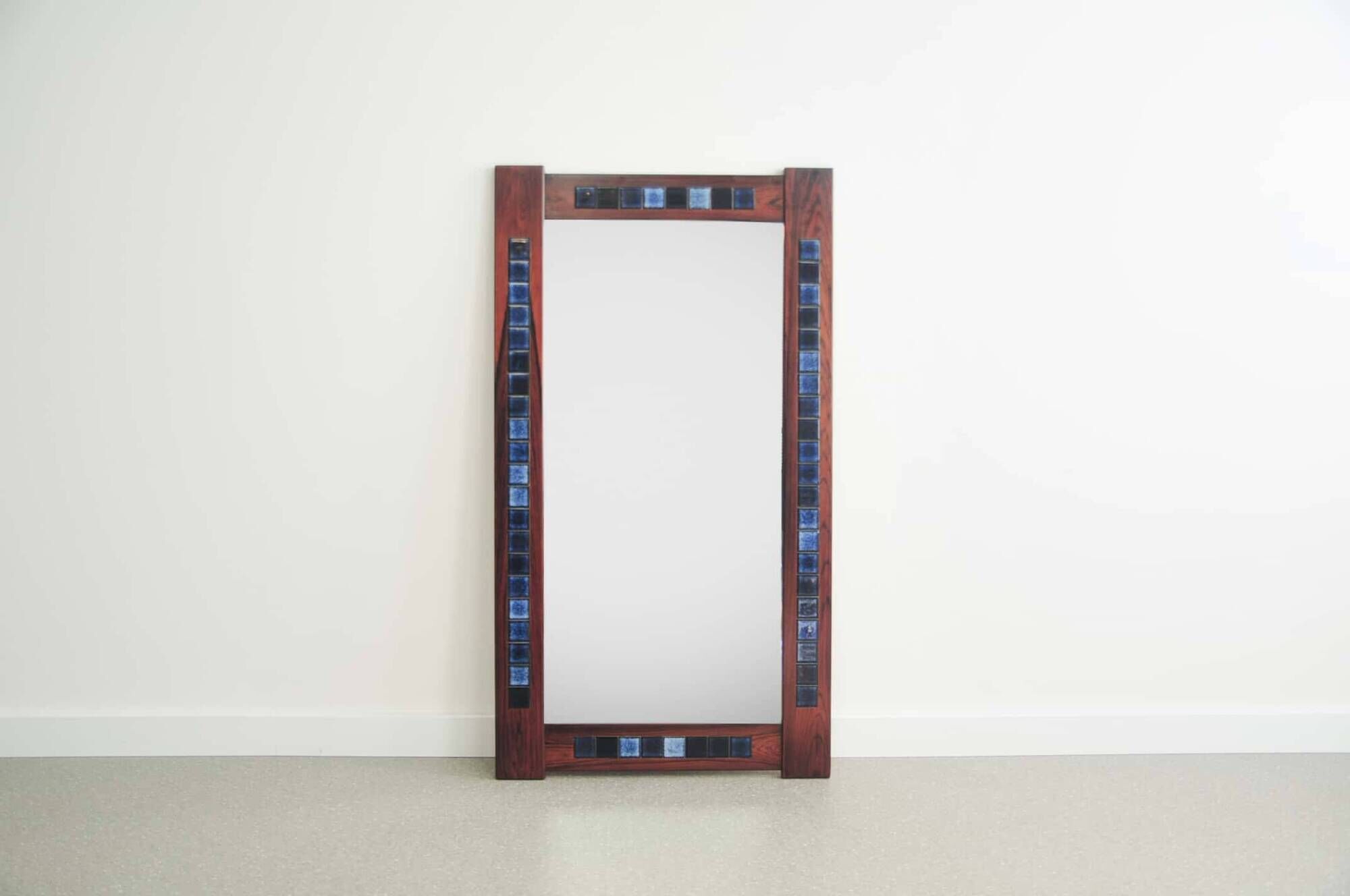 Rosewood mirror with blue ceramic tiles