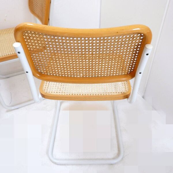 Ensemble de 4 chaises italiennes en rotin et métal blanc