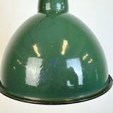Industrial green enamel factory lamp with cast iron top, 1960s