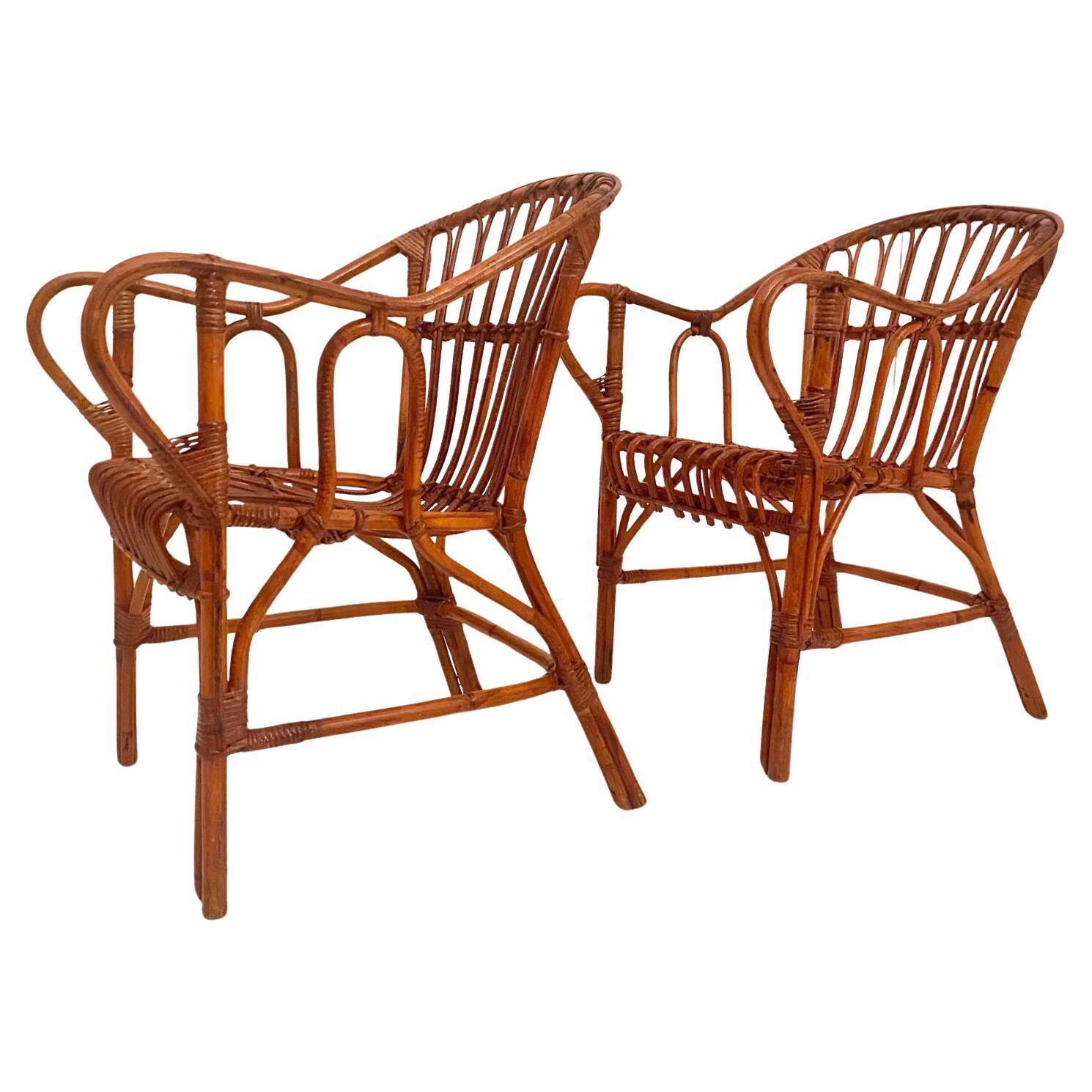 Mid Century Modern Bamboo Chairs and Table Set, Italy 1960s