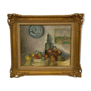 Huile sur toile nature morte aux