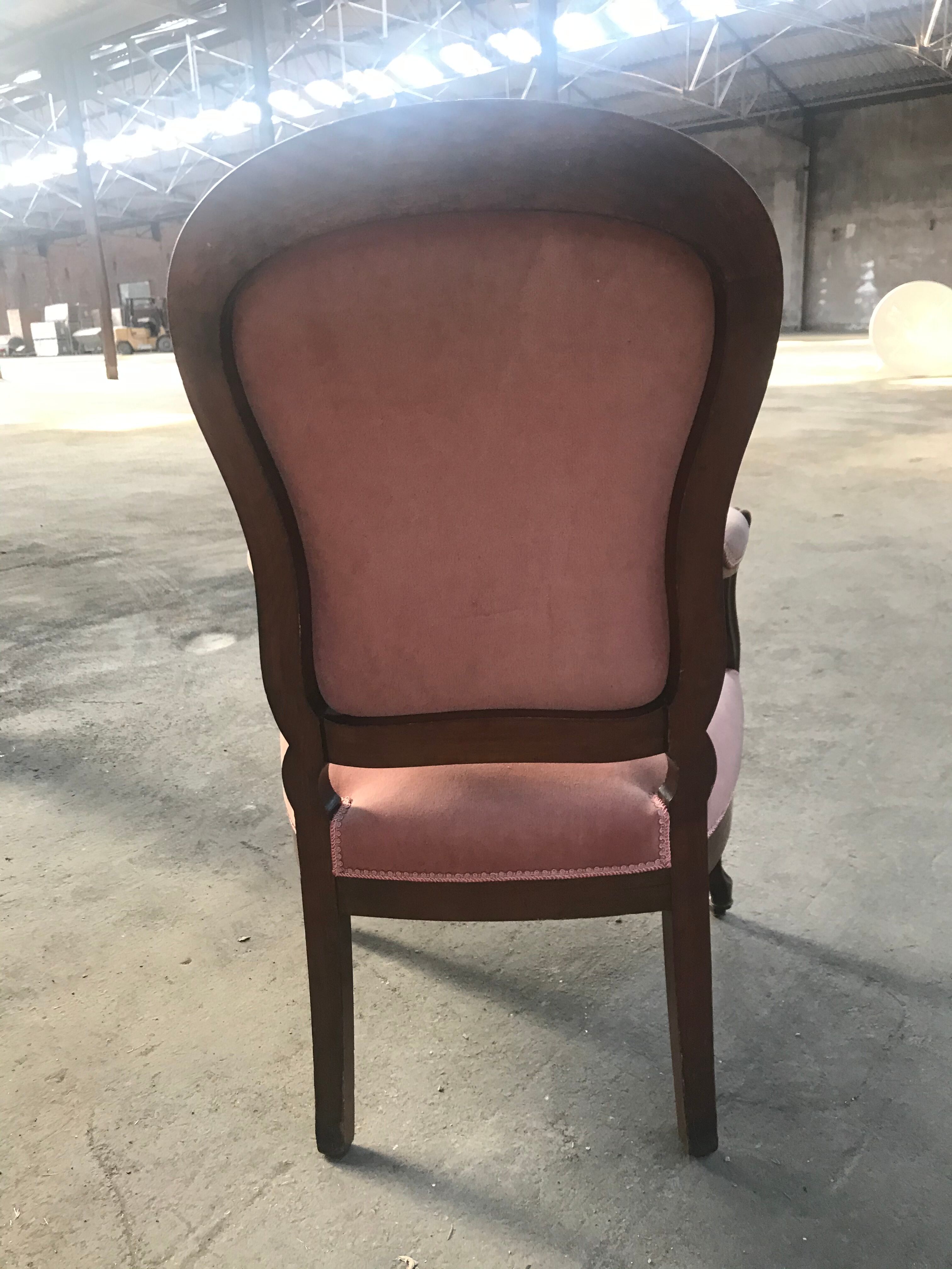 Louis Philippe pink velvet armchair