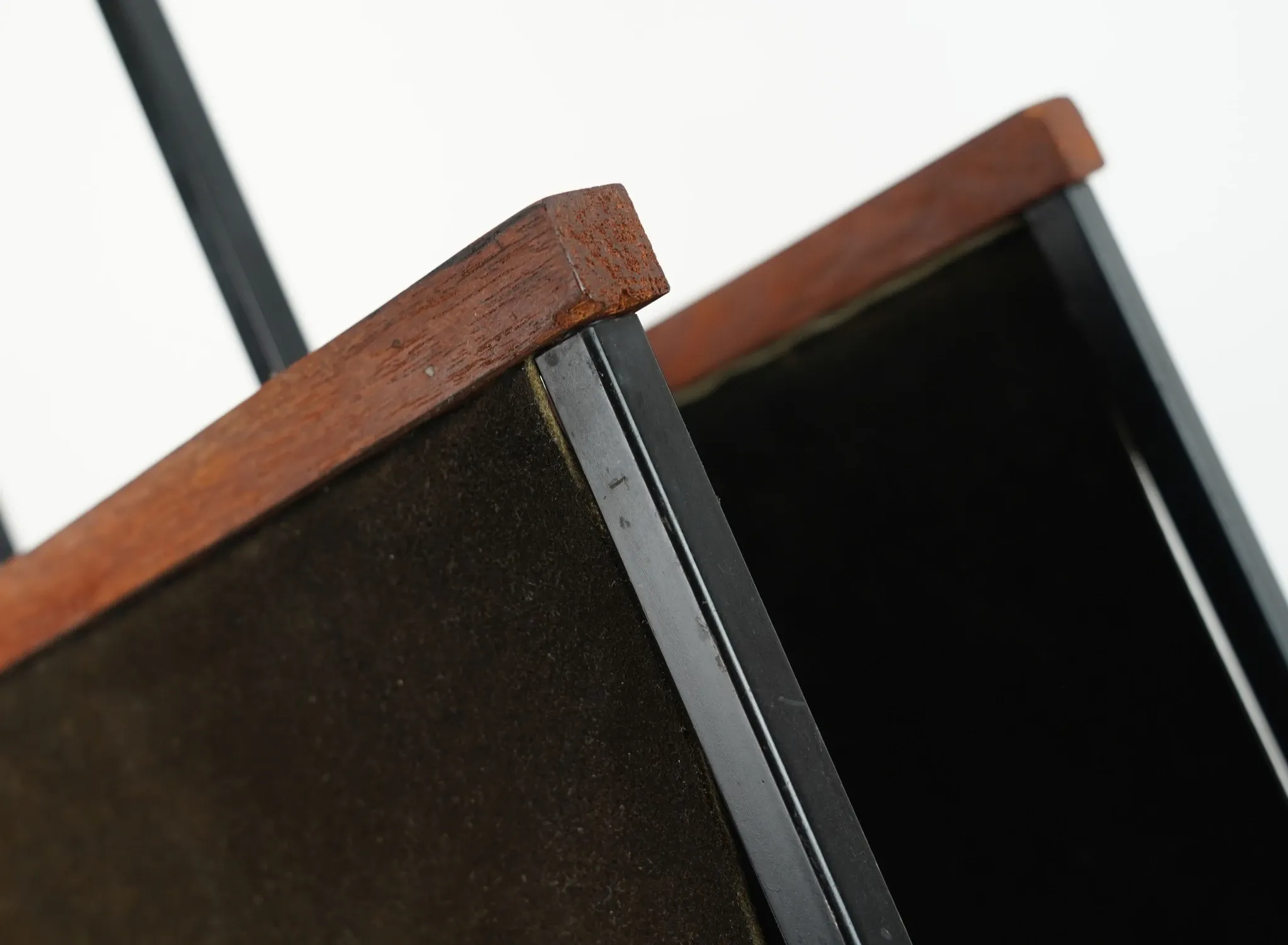 1960s mid century MAGAZINE RACK newspaper holder brown suede metal teakwood