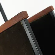 1960s mid century MAGAZINE RACK newspaper holder brown suede metal teakwood