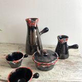 Vallauris ceramic pitcher, sugar bowl and cup set