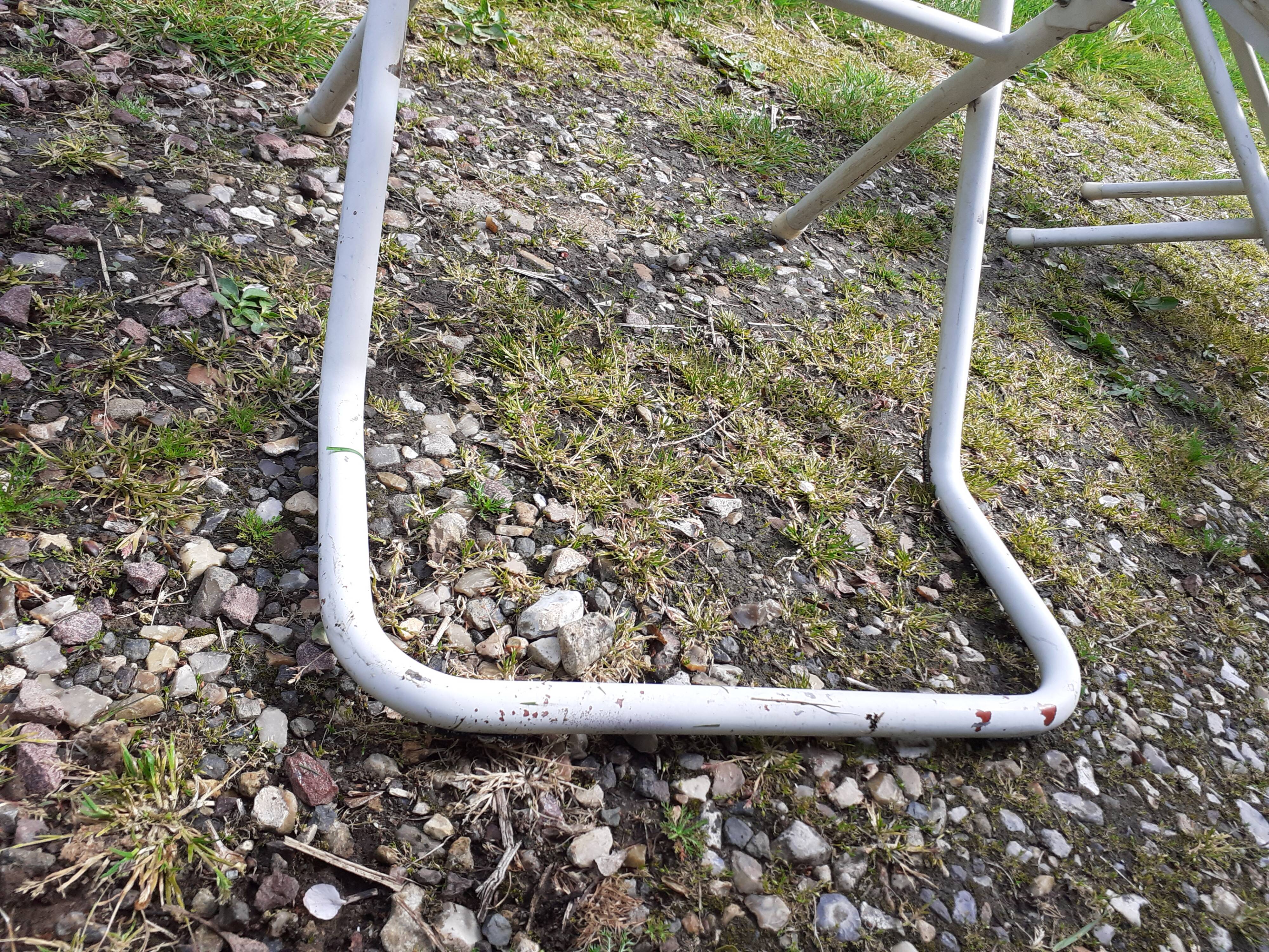 Pair of iron and old wood garden chairs