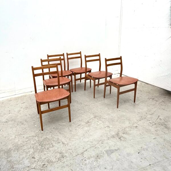 Ensemble de 6 chaises de style scandinave en hêtre, 1970