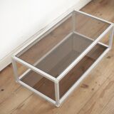 Aluminium coffee table and smoked glasses, France, circa 1980
