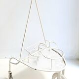 Serving / Rolling bar in white lacquered perforated metal in the style of Matégot Vintage from the 1950s
