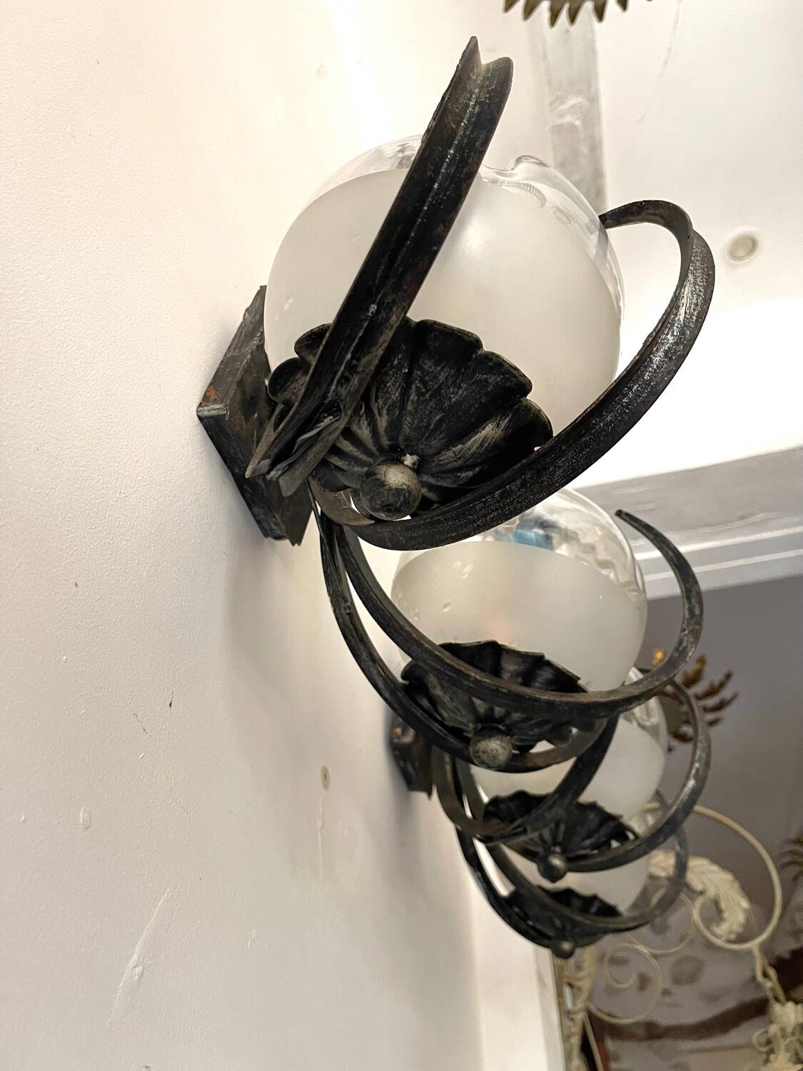 Brutalist pair of Mazzega glass sconces, Italy 1960