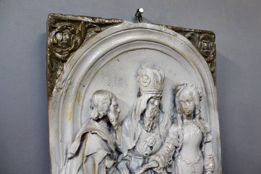 Bas relief religious scene in terracotta