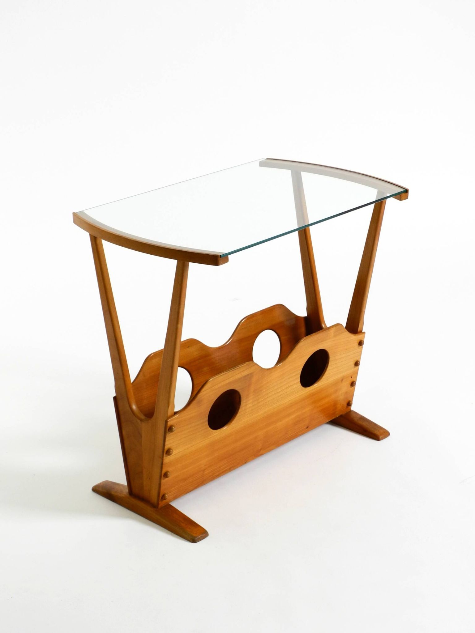 Beautiful mid-century modern side table with magazine rack, made of ash woo