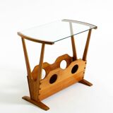 Beautiful mid-century modern side table with magazine rack, made of ash woo