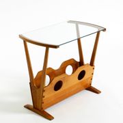 Beautiful mid-century modern side table with magazine rack, made of ash woo