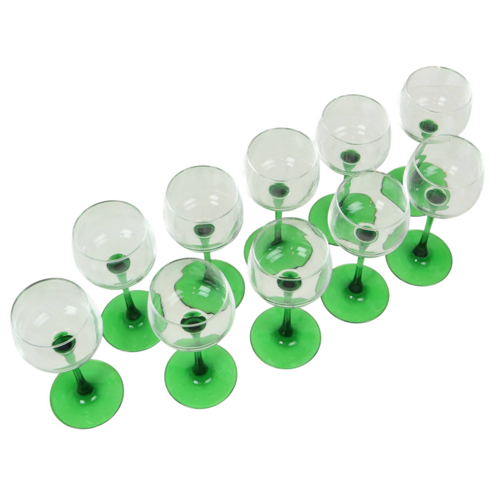 Lot de 10 verres à vin d'Alsace Vintage Luminarc Base Verte
