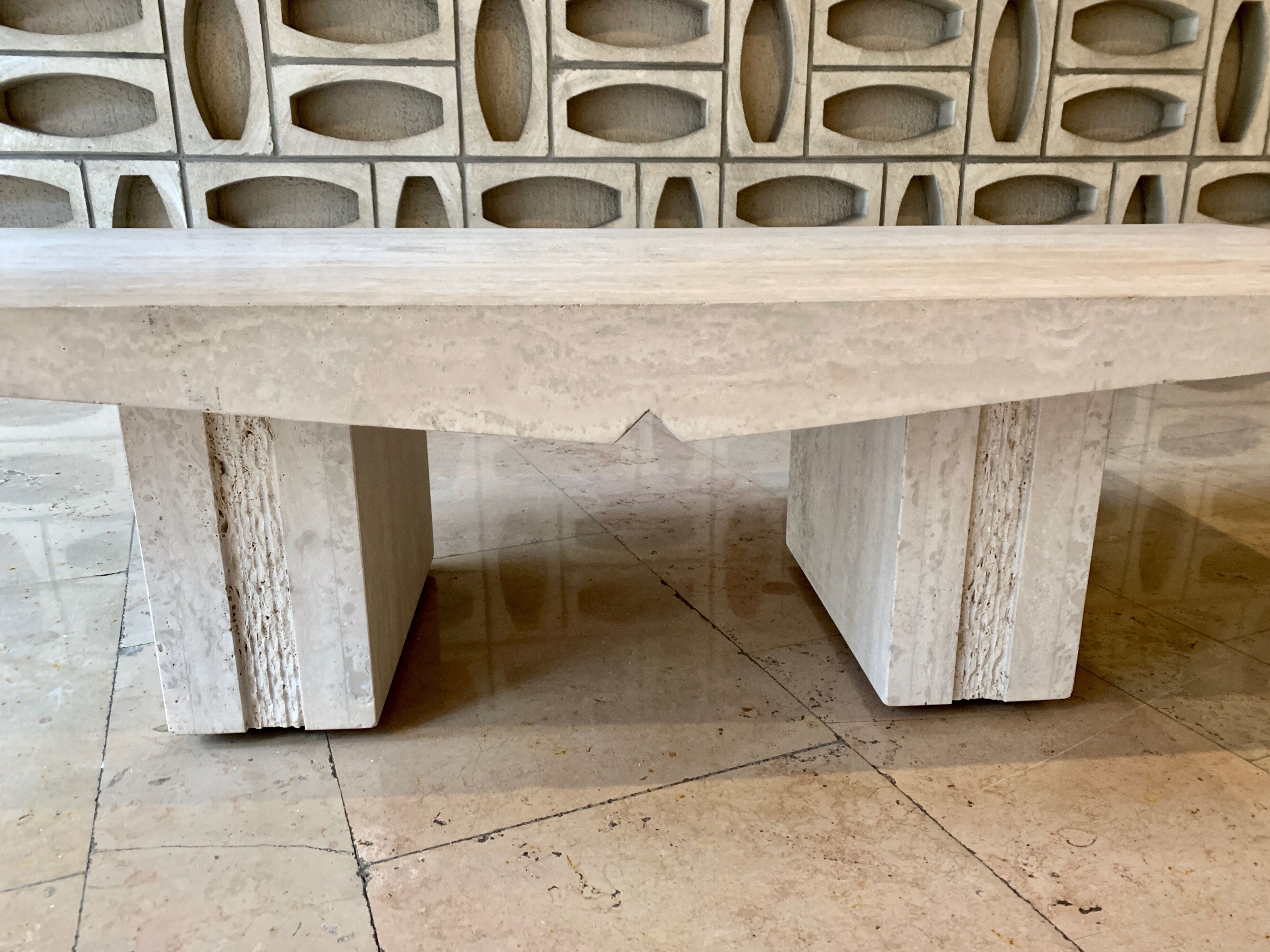 Vintage French coffee table in softened travertine