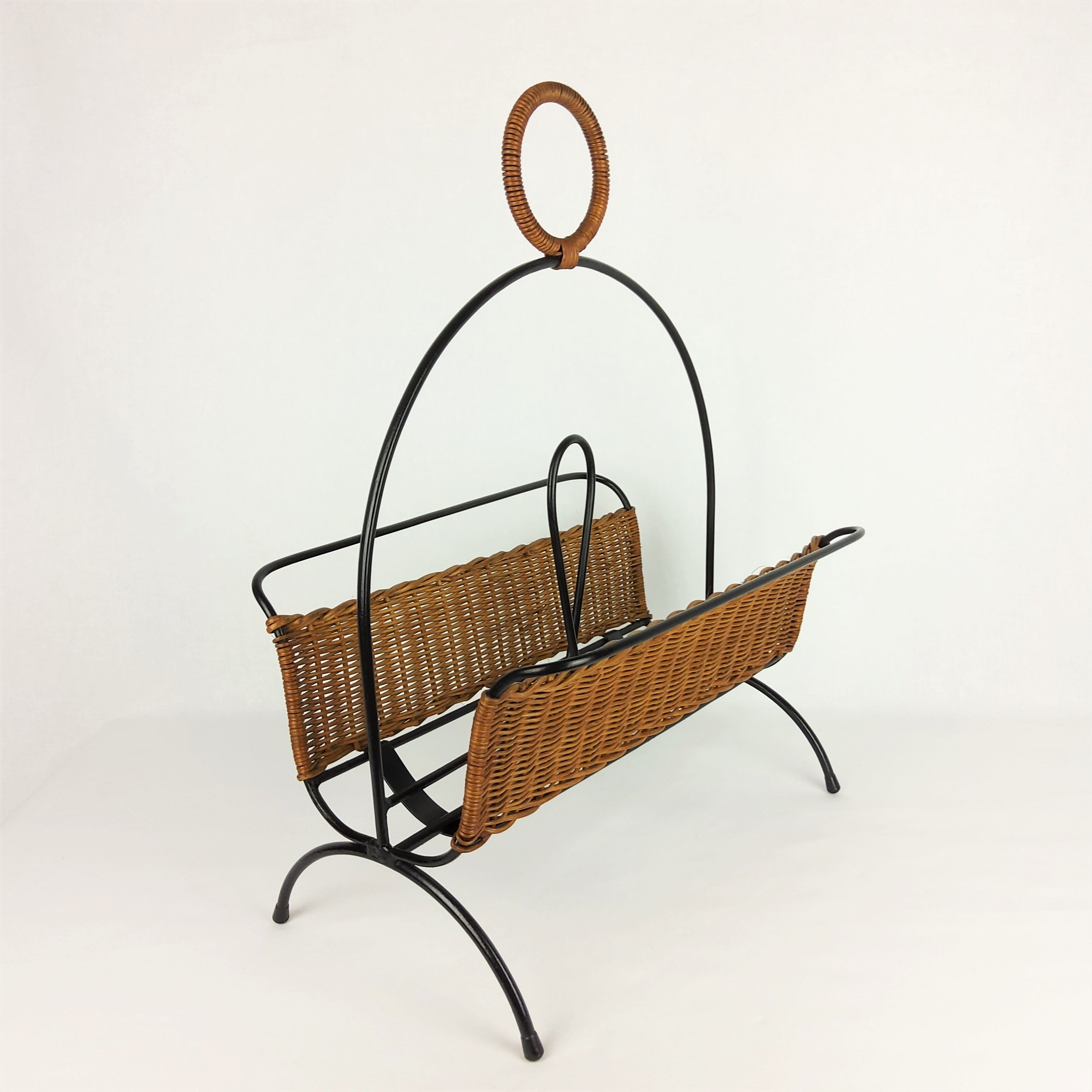 Rattan and metal magazine holder 1960