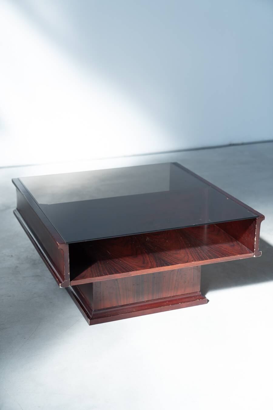 Vintage Mahogany Coffee Table with Glass Top – 1970s