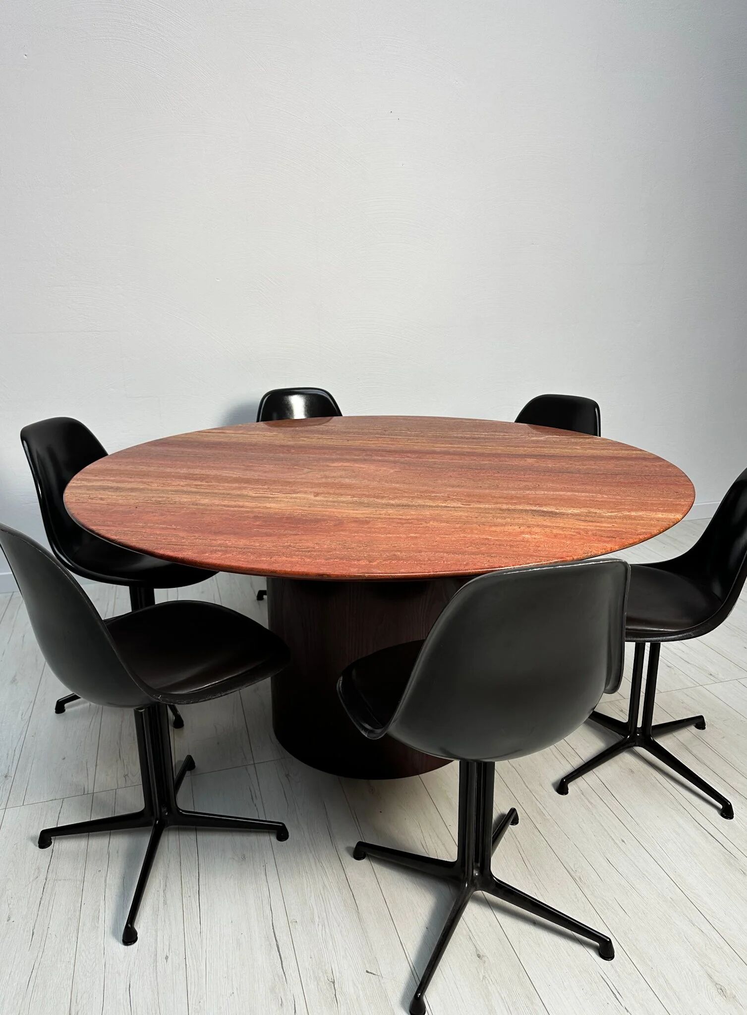 1970s Vintage Extra Large Round Red Travertine Dining Table