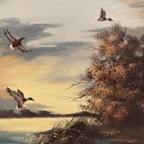 Oil on canvas sunset at the water's edge