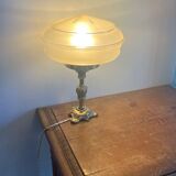 Antique brass lamp and frosted glass