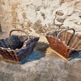 Pair of early 20th century French wicker grape harvest baskets – Rustic vineyard set
