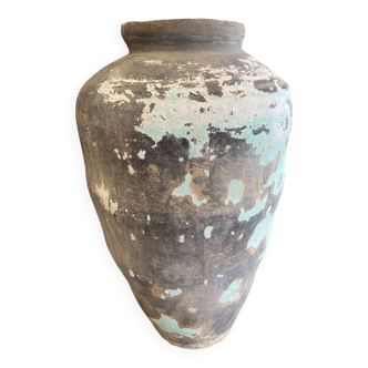 Large blue patinated terracotta jar