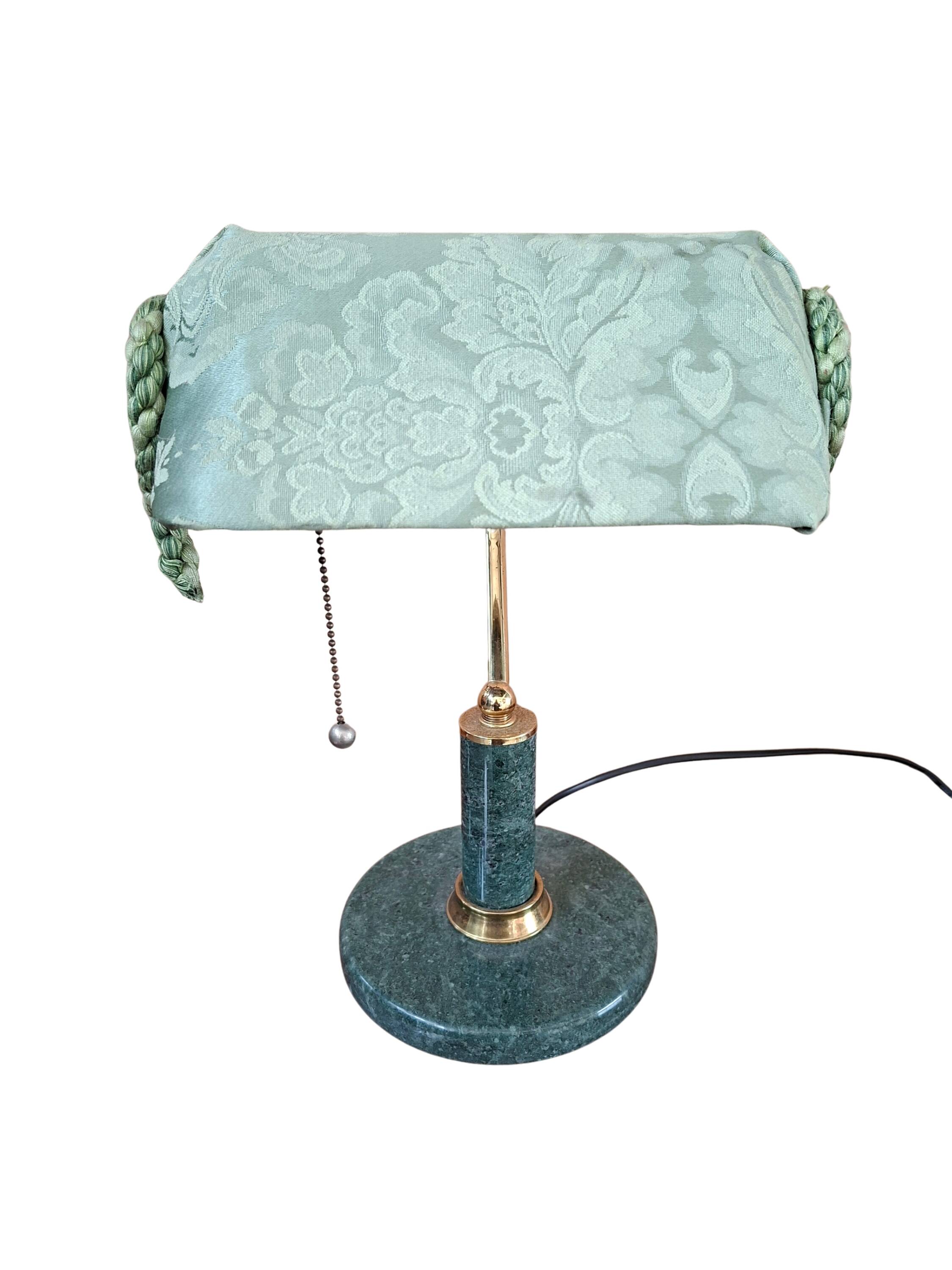 Lampada da Scrivania Vintage in Marmo Verde e Ottone Pezzo Unico Artigianal