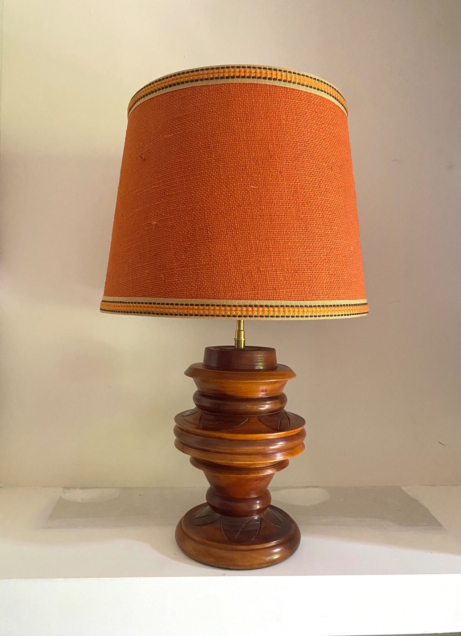 Lampe bois tourné, câble tissu 2M neuf, abat-jour
