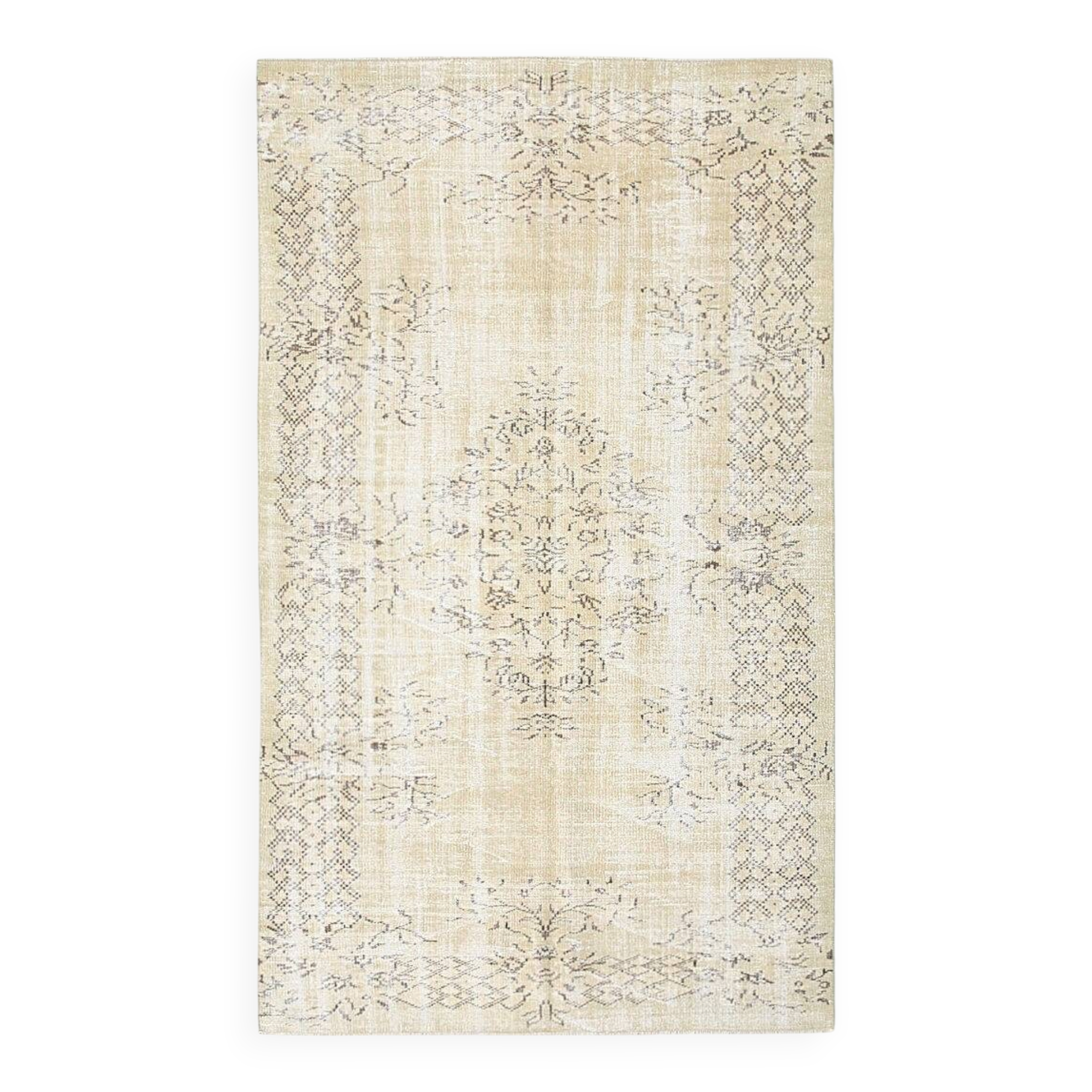 Vintage Cream & Brown Turkish Handmade Rug, 149x252Cm