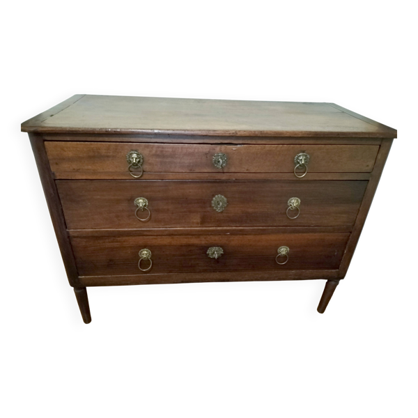 Commode sauteuse 3 tiroirs en noyer massif, style Restauration