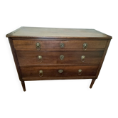 Commode sauteuse 3 tiroirs en noyer massif, style Restauration