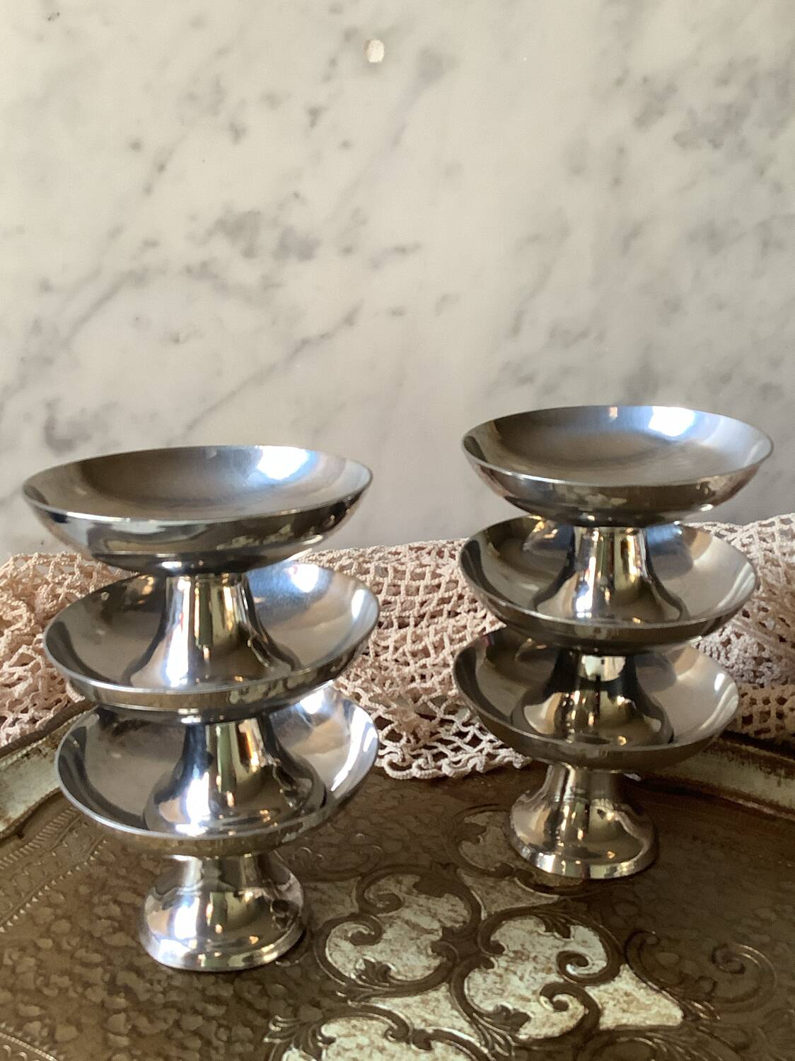 6 stainless steel cups by Guy Degrenne, 1970s