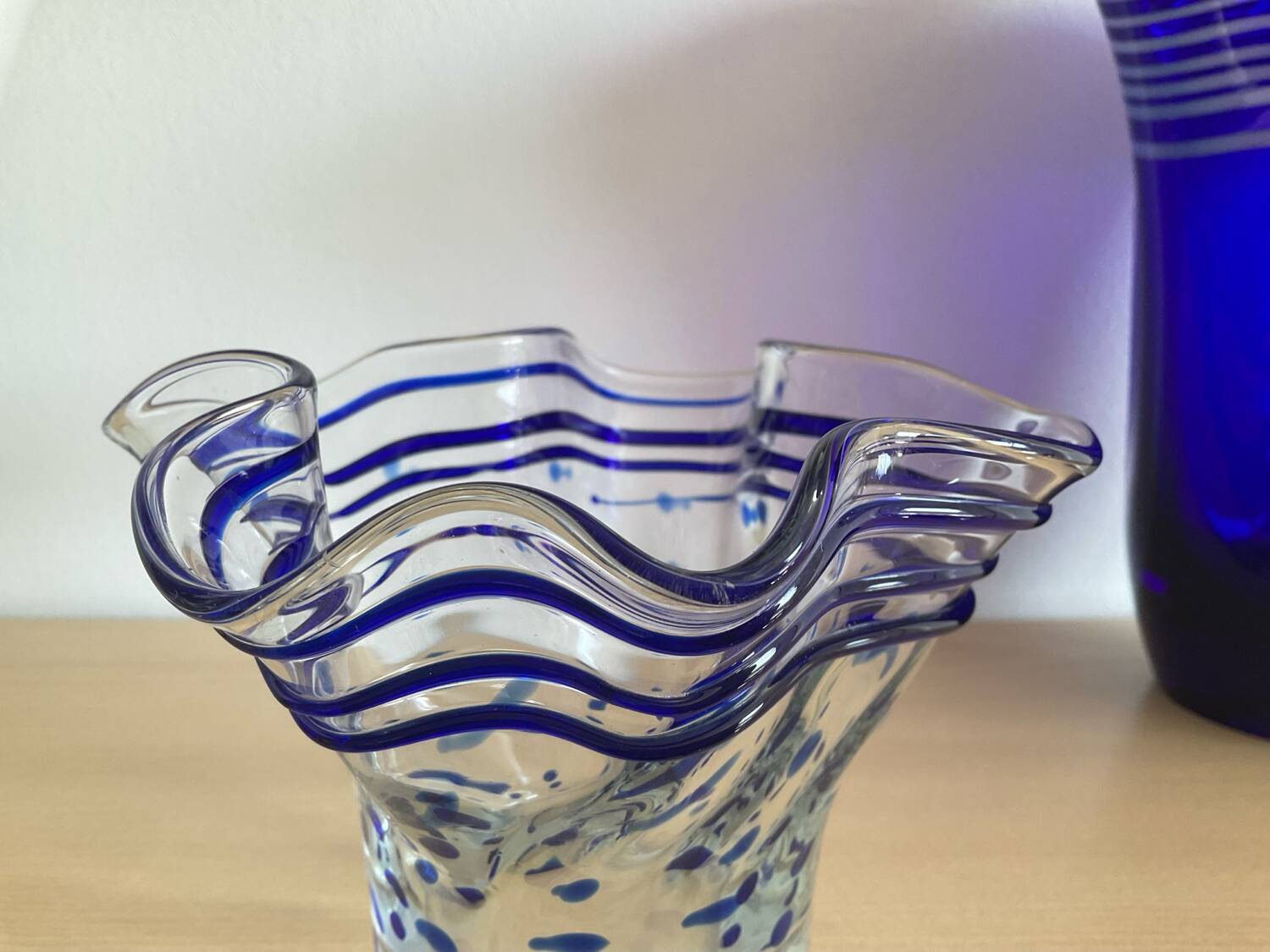 Trio of vintage blown glass handkerchief vases
