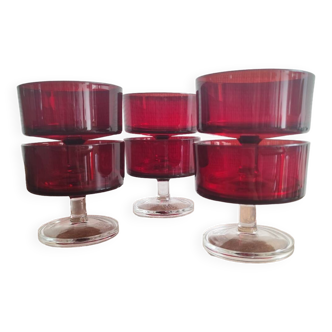 6 vintage red champagne glasses
