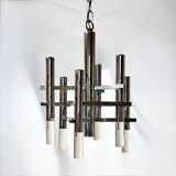 Large 70s Pendant Lamp in Chrome Metal and Perspex by Sciolari