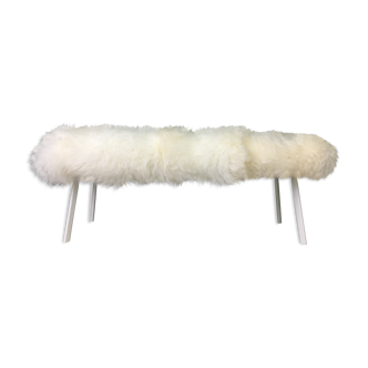 White sheepskin fluffy white legs bench