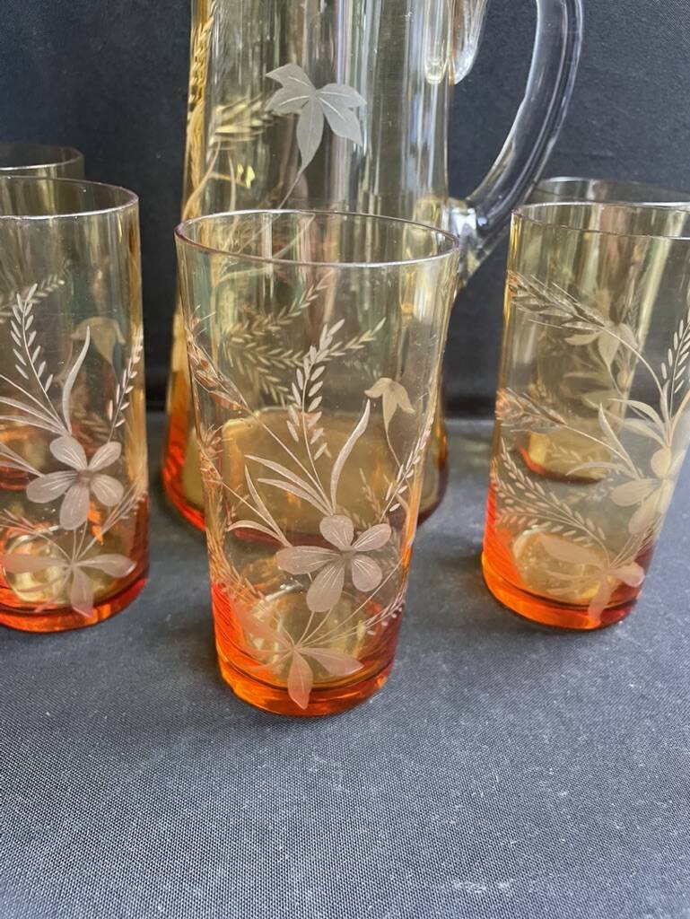 Saint Louis beer service in blown and cut amber crystal – Art Deco