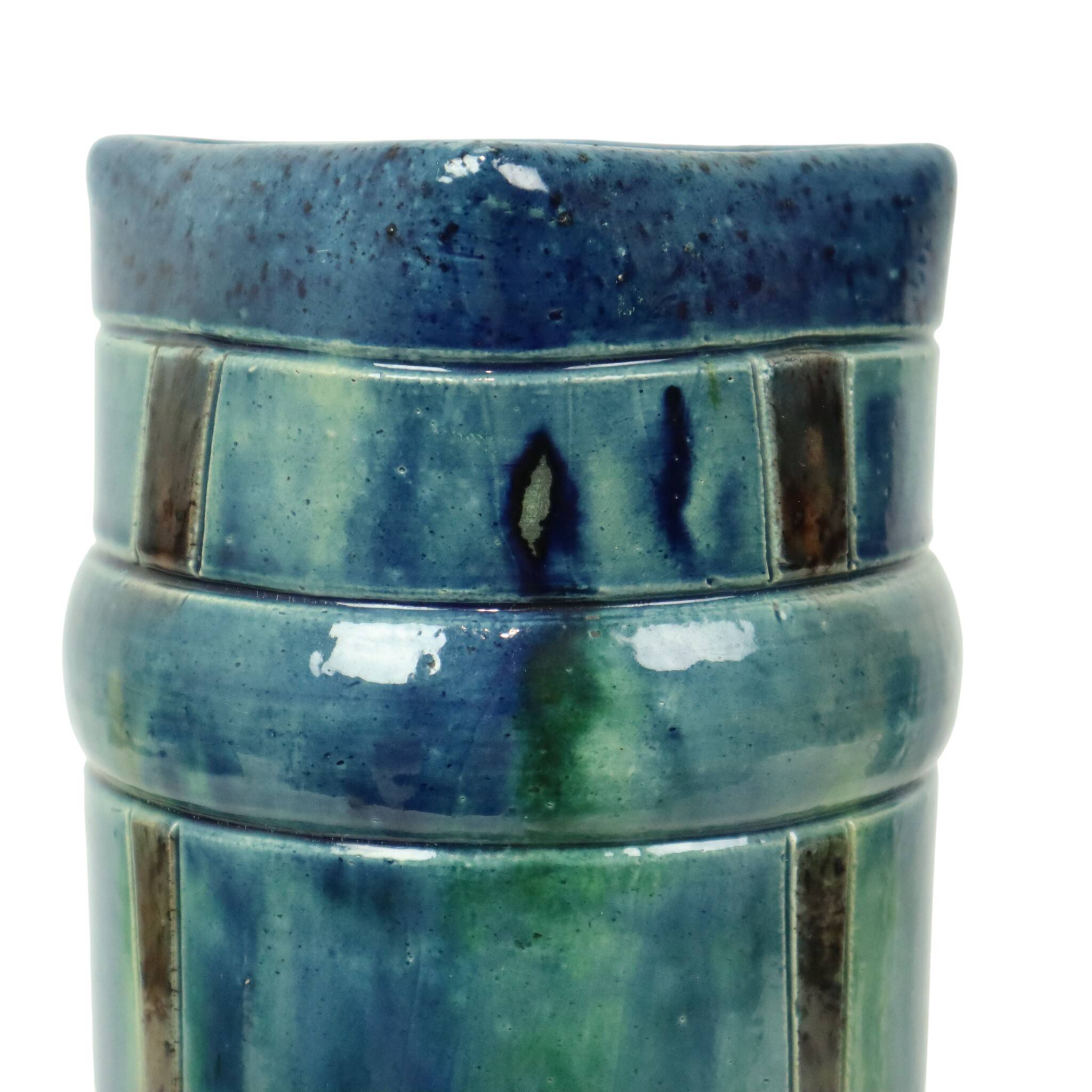 Pair of Blue Art Nouveau Vases Flemish Pottery Antiques