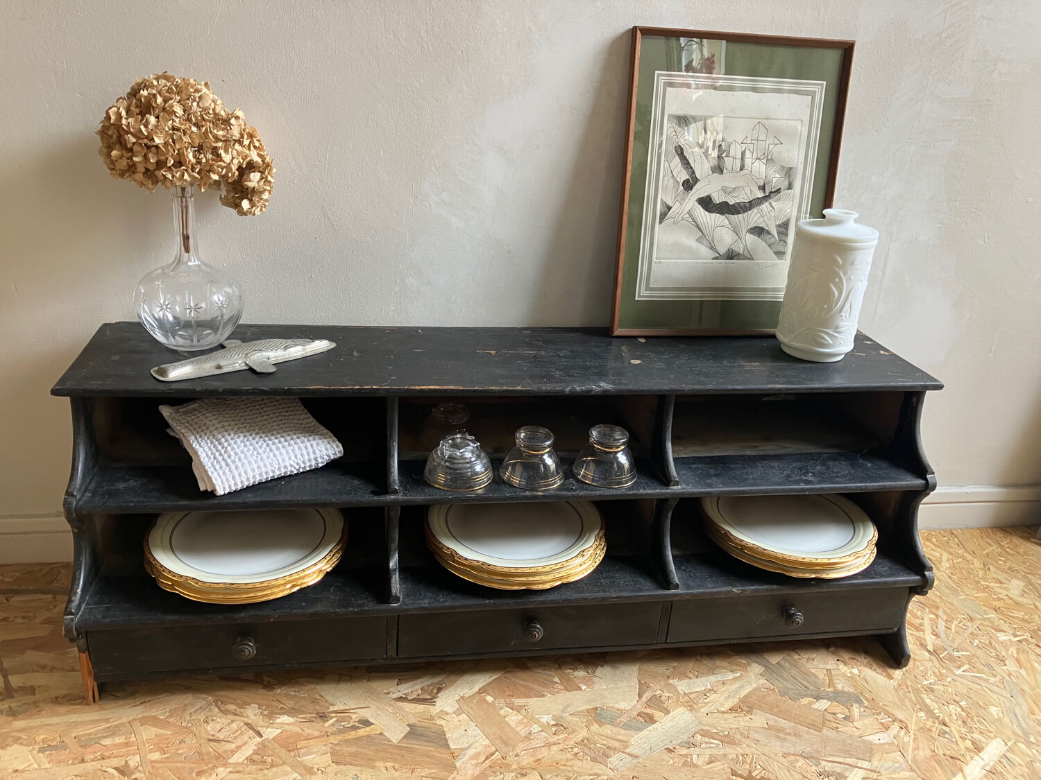 Old wooden kitchen shelf Early twentieth century