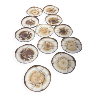 Set of 12 compartment plates in stoneware – Longchamp, France – Here